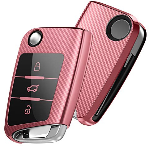 OATSBASF Autoschlüssel Hülle VW, VW Golf 7 Schlüsselhülle, Schlüsselbox Cover für VW Polo, Skoda, Tiguan, MK7 3-Tasten (Roségold-Streifen) | Passgenaue TPU Schlüsselhülle für VW & Skoda. Robustes, kratzfestes Design schützt Ihren Autoschlüssel sicher im Alltag