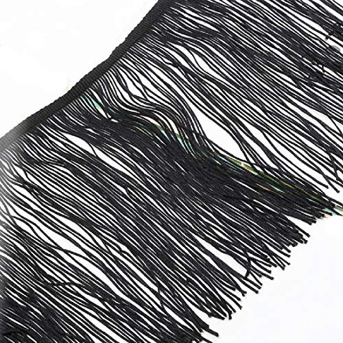 Yalulu 2 Meter x 20cm Quaste Seidig Fransen Tanzfransen Geschnitten Fransenborte Fransenband Kostüm Quaste trimmen Garment Apparel Spitzenborte Nähzubehör (Schwarz)