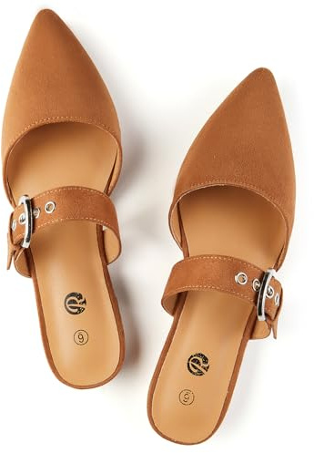 Rekayla Mules for Women Flats Comfortable Closed Pointed Toe Women Adjustable Mules Shoes Brown Size 9