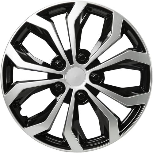 SYNCHRO Enjoliveurs Denver Silver/Black 15 Pouces - 4 pièces, ABS, Installation par clipsage