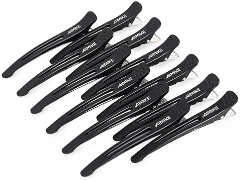 AIMIKE Pinza de Pelo de Duckbill,12 Piezas Pinzas Pelo Peluqueria Negras Para Peinado Salón, Pinzas PeloProfesionales Para Cortar El Cabello,Seccionador Largo Barrettes para Mujeres y Hombre