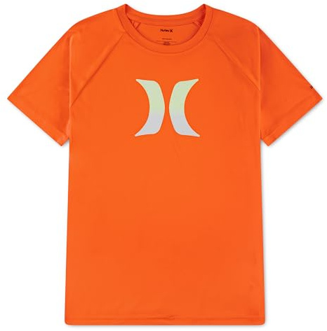 Hurley Boys' UPF 50+ Rash Guard Swim Shirt, Total Orange/Icon, M, 9M8591