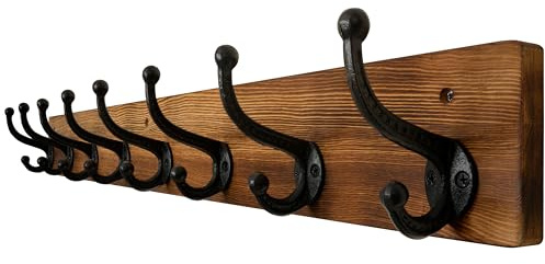 WEBI Rustic Coat Rack Wall Mount,35.43 Long 8 Cast Iron Coat Hooks Wall Mounted,Heavy Duty Wall Coat Hanger Hooks for Hanging Jacket,Clothes,Brown