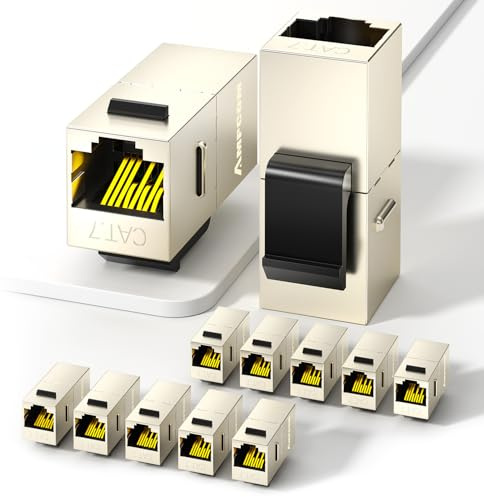 AMPCOM CAT7 Inline Coupler RJ45 STP Keystone Jack, Shielded Female to Female Feedthrough Ethernet Module- 12 Pack