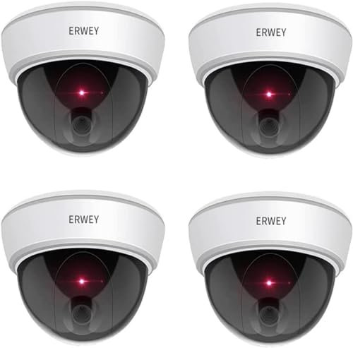 ERWEY Fotocamera finta con obiettivo, videosorveglianza, telecamera di sorveglianza finte, con luce LED rossa, per parete, soffitto, 4 set con carta forata, 4 pezzi.