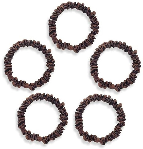 Townssilk Set di 5 elastici per capelli in seta di gelso 100% pura 22 momme per donne fasce per capelli morbide e lussuose fasce elastiche per capelli set da 5 pezzi marrone