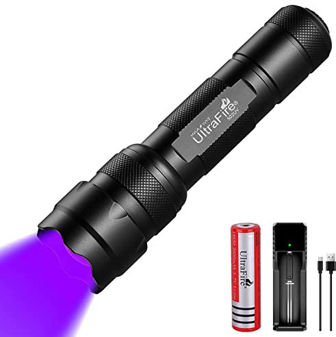 ULTRAFIRE UV LED Torch 395-405nm Blacklight Zoomable Flashlight With 2600mAh Rechargeable Battery and Charger, Mini Light for Curing Glue, Pet Urine Stains