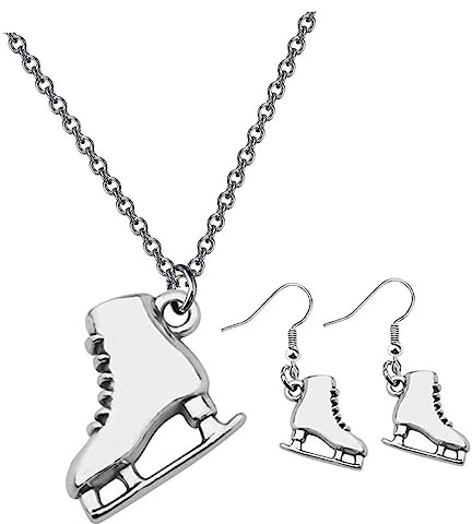 COLLBATH 3 Pcs Skate Earring Necklace Womens Jewelry Necklaces Skating Lover Gifts Dangle Earrings Silver Trendy Earrings and Neck Ring Alloy Ice Skates Men and Women Accessories