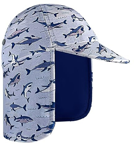 Cappello da legionario per Bambini, Cuffia da Bagno con Protezione Solare UPF 50+, Cappello da Sole ad Asciugatura Rapida per Spiaggia e Mare,Squalo,2-4 Anni