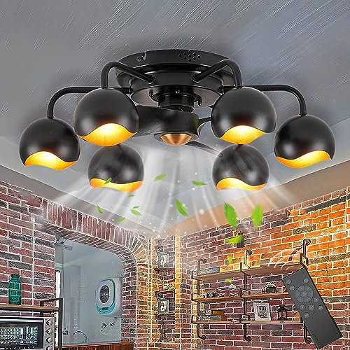 Retro Fan Deckenleuchte Leise Deckenventilator mit Lampe und Fernbedienung Dimmbar Vintage Deckenlampe Industriell Vintage Fan Kronleuchter für Schlafzimmer Wohnzimmer Esszimmer Lüfter Licht, G9 * 6