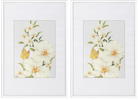 WOLTU Bilderrahmen 40x60 cm Set of 2 Fotorahmen aus Kunststoff mit Passepartout, Posterrahmen zum vertikalen oder horizontalen Aufhängen/Aufstellen, Collage Wanddeko, Weiß