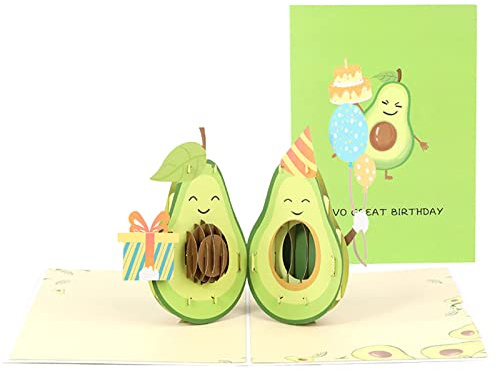 MONOJLY 3D Up Avocado Geburtstagskarte Faltbare Grußkarte Festival Urlaub Papierkarten für Geburtstag Hochzeit Neujahr