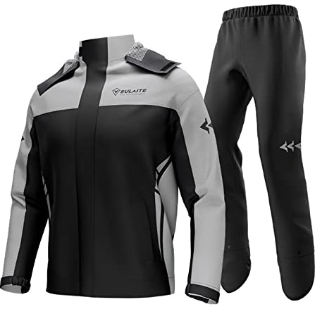 Fesjoy Chaqueta de Lluvia, Traje impermeable para moto, para hombres y mujeres, ciclismo, chaqueta y pantalón con funda, impermeable y transpirable, Negro y gris., 3XL