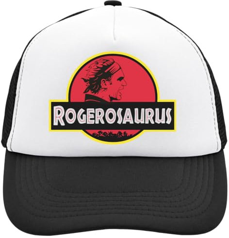 Functon+ Rogerosaurus Artwork Mesh Back Trucker Cap Adjustable Snapback Hat Casu White, Schwarz , Einheitsgröße