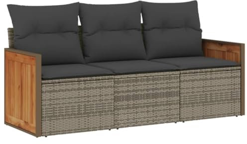 HETFTJN Sitzgruppe Outdoor Bierzeltgarnitur Lounge Möbel Outdoor Gartengarnitur - 3-TLG. Garten-Sofagarnitur mit Kissen Grau Poly Rattan für Café Restaurant Garten Hof