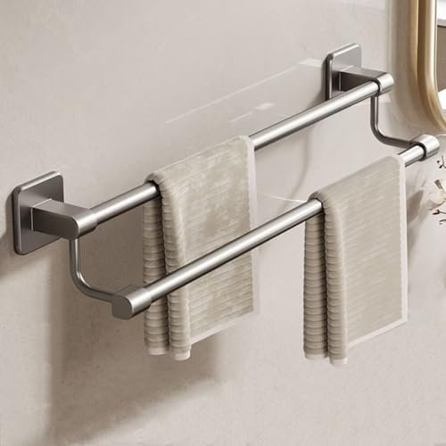 Handtuchhalter Ohne Bohren, Doppelter Handtuchhalter Wand, Raumfahrt Aluminium Handtuchstange, Selbstklebend, Zweiarmig Badetuchhalter für Bad, Küche, Korridor, Balkon,Grau,60cm