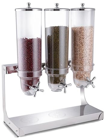 3.5L/7L/10.5L/14L Countertop Cereal Dispenser, Stainless Steel Dry Food Dispenser with PC Bowls, Snack Organizer Containers Storage for Kitchen Or Pantry, Triple
