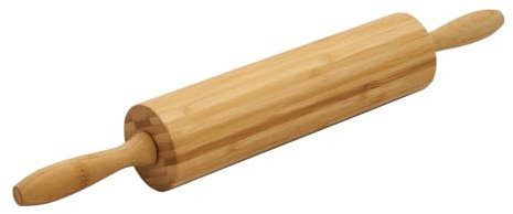 Nudelholz 46 cm lang, Teigroller Wellholz mit festen Griffen, Backzubehör Teigrolle Backrolle aus Bambus zum Teigrollen - stabil & langlebig (1x Teigrolle groß 46 x 6 cm)