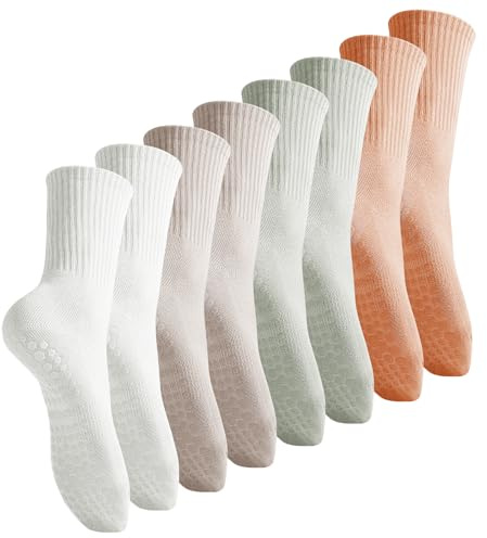 APOMOONS 4 par Pilates-strumpor för damer, 35-40 Halkfria yogastrumpor, Stopperstrumpor för damer, yogastrumpor, greppstrumpor för Pilates rehabilitering dans yoga fitness