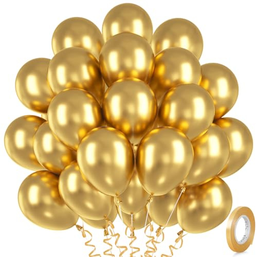 Luftballons Metallic Gold, 30 Stück Metallisches Chrom Golden Luftballon Set, Goldene Helium Ballon für Geburtstag Baby Shower Hochzeit Schulfeier Neujahr Silvester Thema Party Babyparty