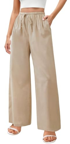 Zhiaek Pantalon Lin Femme Été Décontractés Pantalons Large Femme Fluide