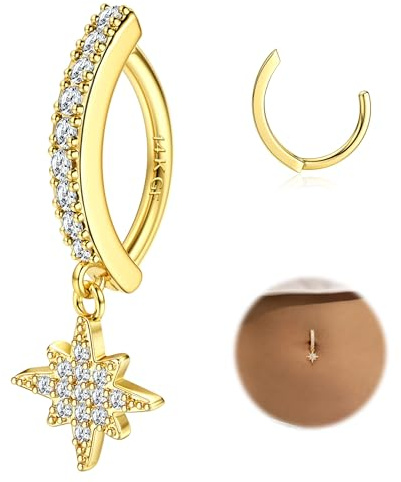 Morfetto Piercing Ombligo Acero Quirurgico Oro - 14G Clicker CZ Piercing Ombligo Aro Tous Colgante Dorado 10mm Dorado-Estrella