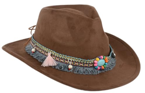 Yuedefly Cowboy Hut,Cowboyhut Damen Herren Westernhut Fedora Hut mit Lederband Sheriff, Wilder Westen, Verkleidung, Kostüm, Karneval, Mottoparty(braun)