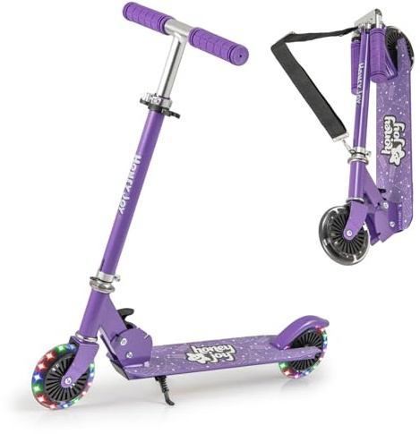 GYMAX Kinder Roller mit LED Rädern, klappbar Scooter mit henverstellbarem Lenker, Tragegurt & Bremse, Kickscooter für Kinder ab 3 Jahren