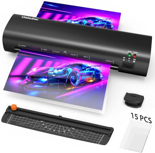 OidoZac A4 Laminiergerät, 4 in 1 Heiß- und Kaltlaminierung, Laminiergerät mit 15 Laminierfolien, Eckenrunder, Papierschneider, ABS-Funktion Anti-Stau, 80-125 Mic, für Büro, Schule, Zuhause-Schwarz