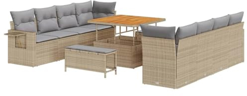 vidaXL Trädgårdsoffset med kudde 11 pcs Beige Poly rattan, Trädgård och Terrass, Modern Uteplats, Hållbar Rattansoffa, Flexibla Moduler, Väderbeständiga Möbler