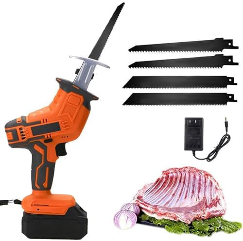 Electric Bone Saw, Cordless Hand Saw Machine, Commercial Meat Cutter with Battery & LED Light for Cutting Bone, Meat, Wood, Metal, PVC