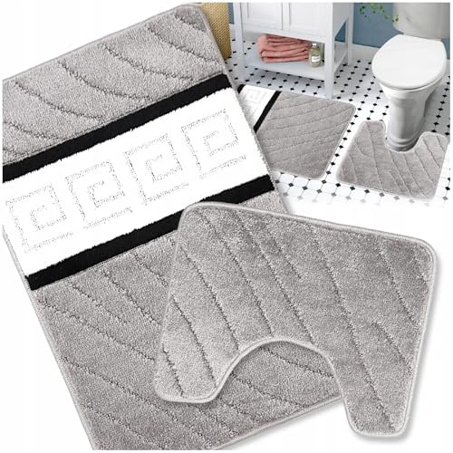 Decorator HOME Badteppich Set 2-TLG. Grau & Weiß – rutschfest & Weich, Badematte für Badezimmer Teppich 50x80 cm & 50x40 cm - Ideal für Fußbodenheizung