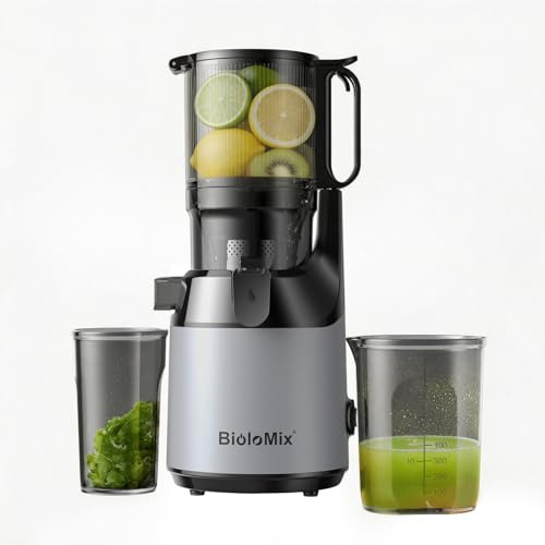 BioloMix Cold Press Juicer, Slow Masticating Juicer Machine with 13CM Extra Large Feed Chute Fit Whole Fruits and Vegetables with Triple Filter, BPA Free 250W DC Motor