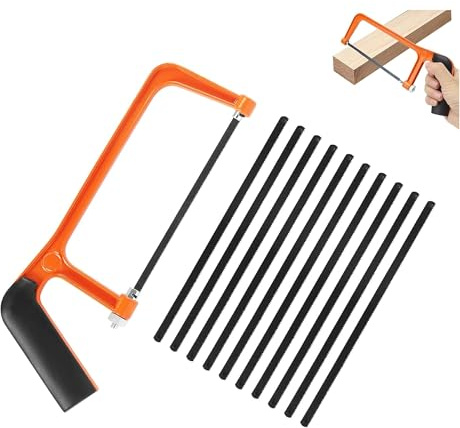 Petite Scie à Métaux, Scie à Bois Manuelle Mini Hand Saw avec 10 Lames de Scie Interchangeables pour Couper Métal Plastique Bois