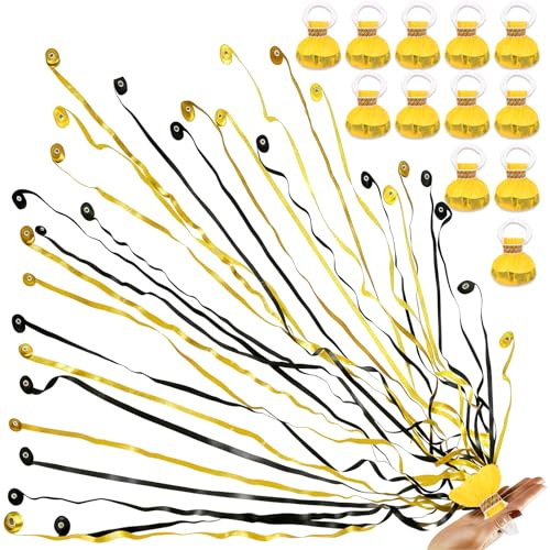 DPKOW 12 Stk No Mess Streamer Poppers, Black Gold New Years Poppers for Graduation Wedding Birthday Retirement New Years Eve Party Supplies 2026 Decorations NYE Party Favors, No Confetti