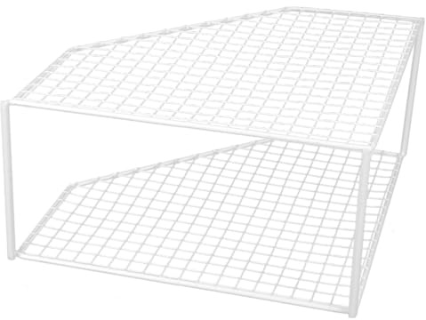 TEHAUX Organizzatore per Pentole Angolare Multifunzione in Ferro, Scaffale a Livelli Griglia per Scolare L'acqua, Supporto Compatto da Tavolo a 2 Livelli per Cucina e Piccoli Spazi,