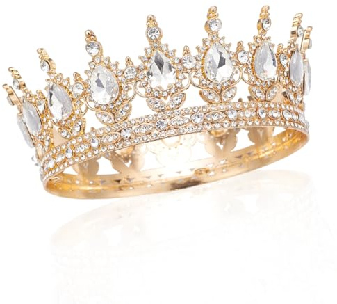 Crystal Crown, Princess Wedding Tiara,Queen Headband Princess Headpieces for Birthday Prom Pageant Graduate Costume Party Wedding, Closing Ball Festivals Dress Accessories (Round white diamond gold)