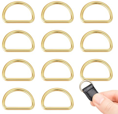 Bamyli 10 anelli a D, chiusi senza apertura, anelli semicircolari in metallo, a forma di D, ideali per progetti fai da te, cinghie, cinghie, cucito, vestiti, nastri, borse, cinture e accessori, oro