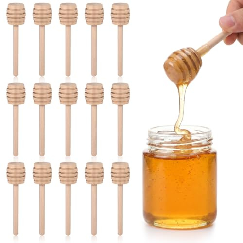 GLEAVI Honigrührstab Holz 48 Stück Mini Honiglöffel Für Honig Marmelade Und Sirup Mit Rillen Wiederverwendbarer Rührstab Für Tee Desserts Zuhause Party Bauernhaus-Deko