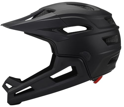 Casco da mountain bike antiurto, casco da bici integrale con visiera staccabile per mentoniera regolabile unisex nera per esterno