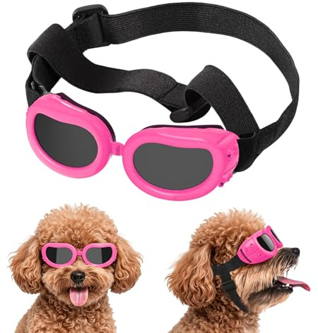 Occhiali da Sole per Cani Piccola, Occhiali Protettivi per Cani, Protezione UV, Impermeabili, Antivento e Antiappannamento, Adatti a Cane e Gatti di Piccola Taglia (Rosa)