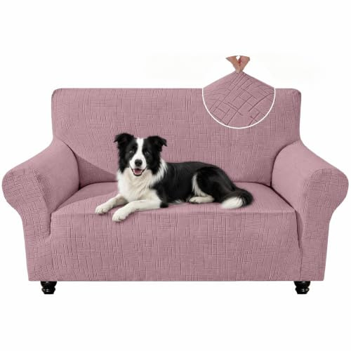 Sofa Überzug Stretch, Rutschfest Couch Überzug, Sofa Cover mit Armlehnen, Sofabezug Dicke, Sofaschutz Waschbare, Universal Couchbezug, Kratzfest Sofahüsse für Hunde, Haustiere (Grau Rose, 2 Sitzer)