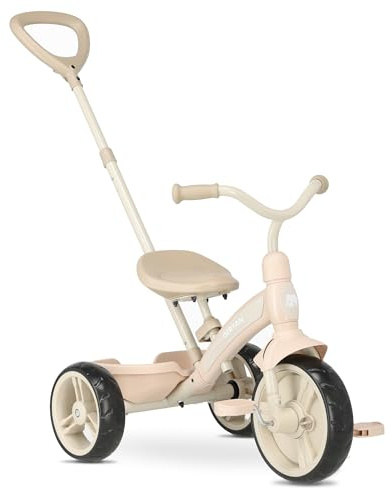 Deryan Triciclo bebé Wanderer 3 en 1 para niños de 2 a 6 años (máx. 25 kg), Bicicleta evolutiva, Cochecito con Pedales, Triciclo Plegable, diseño neerlandés, con Almacenamiento (Beige)