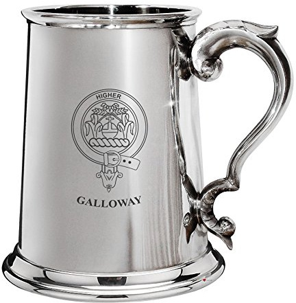 I LUV LTD Galloway Crête de Famille Chope en Étain Poli 1 Pinte avec Poignée de Défilement