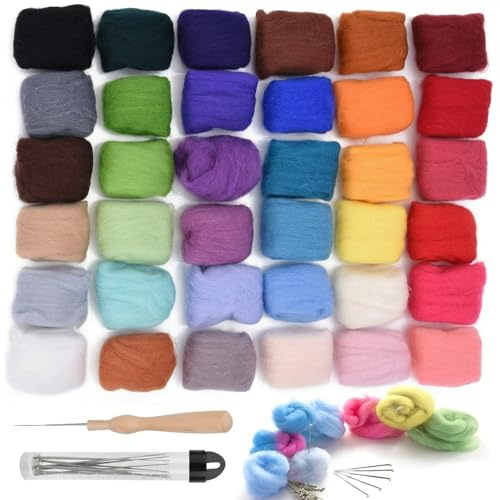 Asiv 36 Farben Filzwolle Märchenwolle Roving filzen Nadelfilzen Starter Set für Nassfilzen und Trockenfilzen DIY Handwerk Deko