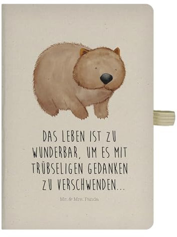 Mr. & Mrs. Panda DIN A4 Baumwoll Notizbuch Wombat - Geschenk, Spruch, Liniert, Lustige Sprüche, Blanko, Kariert, Das Leben Ist schön, Motivation, Australien, Schreibbuch
