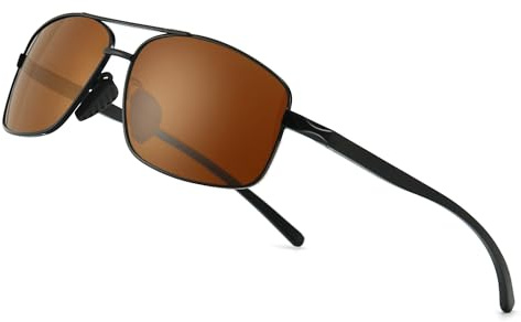 SUNGAIT Ultra Lightweight Rectangular Polarized Sunglasses Men UV400 Protection (Black Frame Brown Lens, 62) Metal Frame SGT458 HEKC
