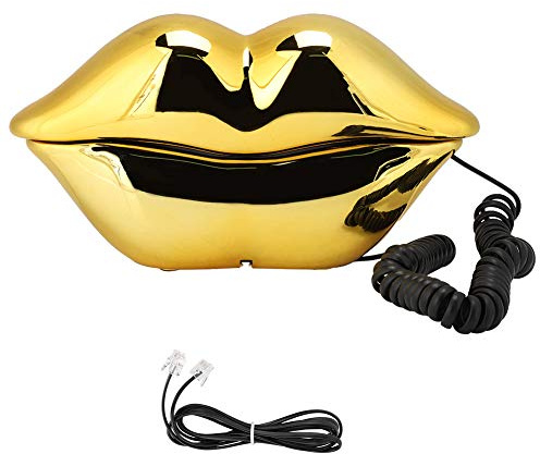 Sorandy WX-3061 Nouveauté Sexy Lip Phone, Téléphones Fixes de Bureau à Domicile, Ensemble Multifonctionnel de Décoration de Maison de Téléphone de Bureau Mignon pour Un (Plaqué Or)