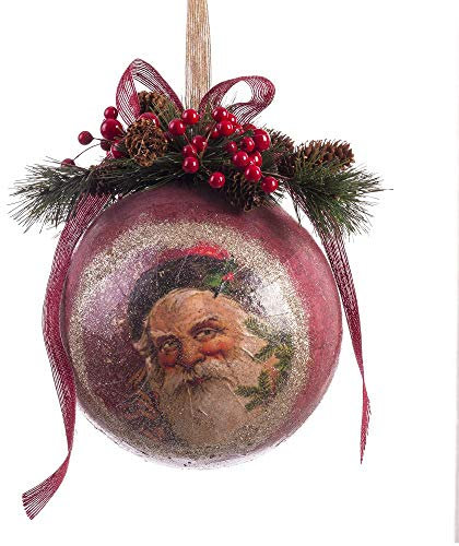 Bola de Navidad de Papá Noel Grande con piñas y Acebo roja de ø 18x23 cm - LOLAhome
