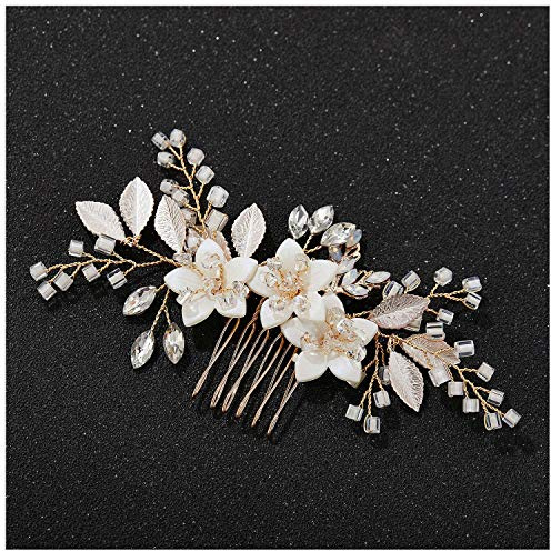 SWEETV Wedding Hair Comb Clip Bridal Crystal Wedding Hair Accessories for Brides and Bridesmaid, Gold